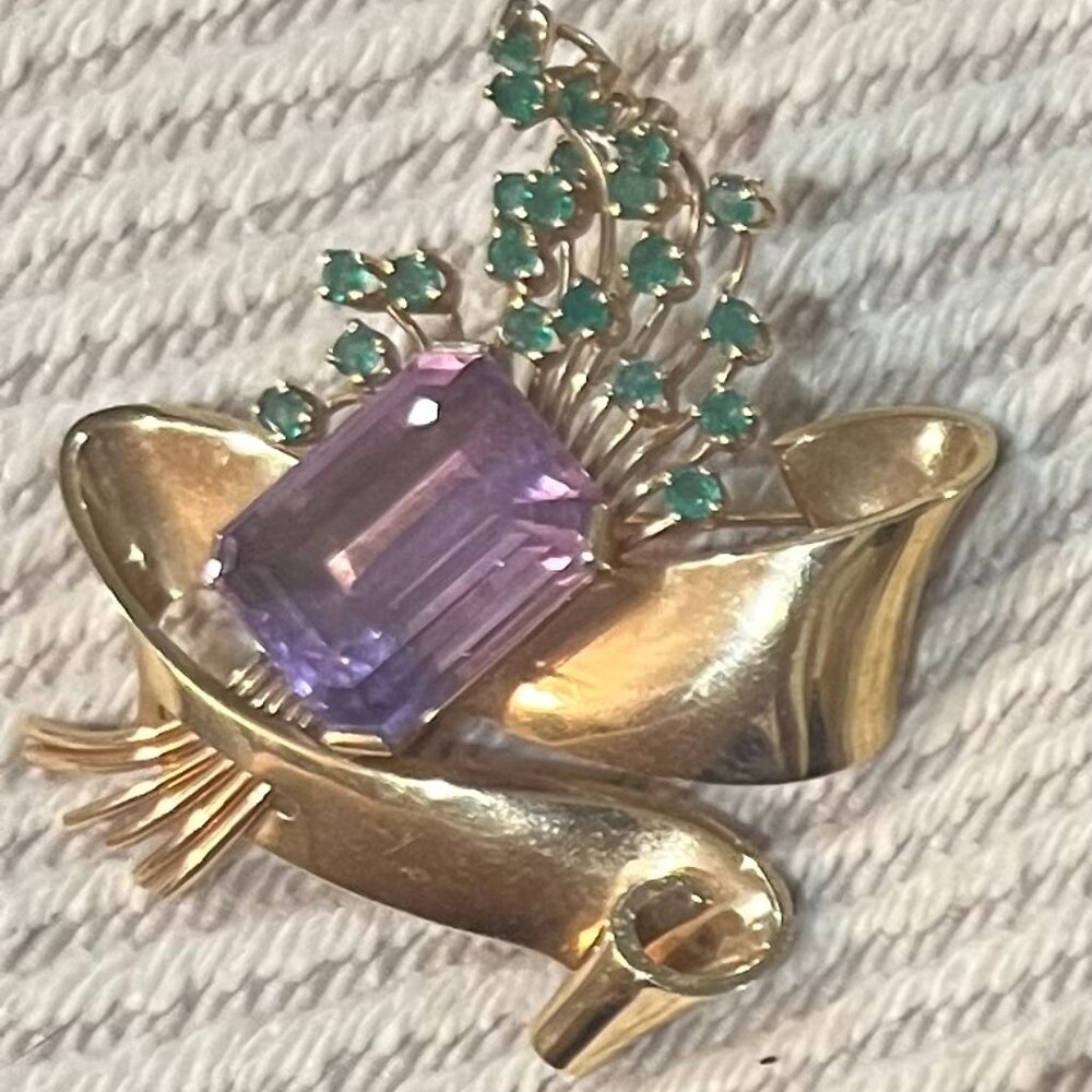Vintage Art Deco Purple Gem Brooch Pin